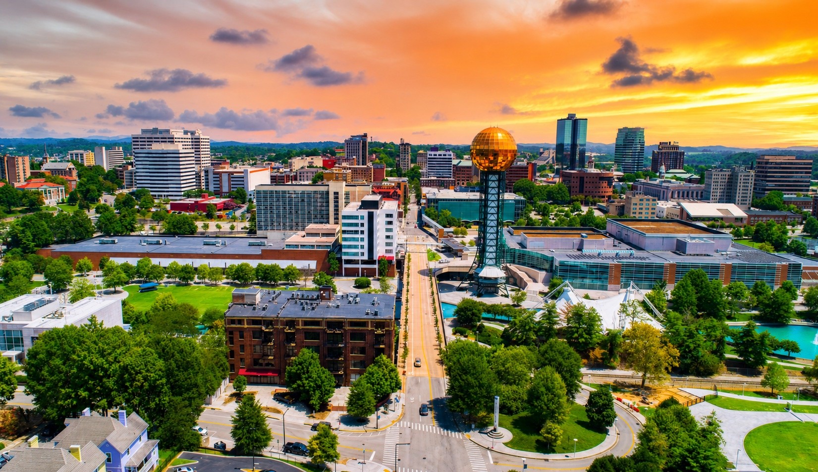 Downtown Knoxville and the Sunsphere at sunset