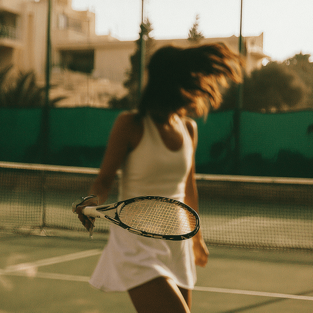 Women with tennis bracket in playground portrait