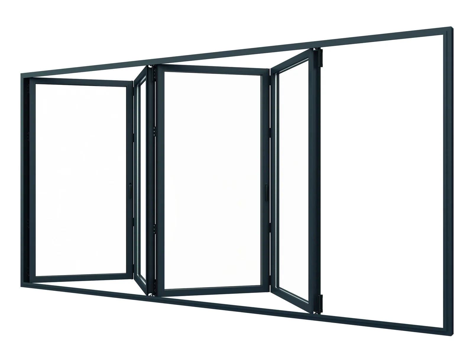 Smart Systems Visofold 1000 aluminium bi-folding door, part folded, showing the floating mullion
