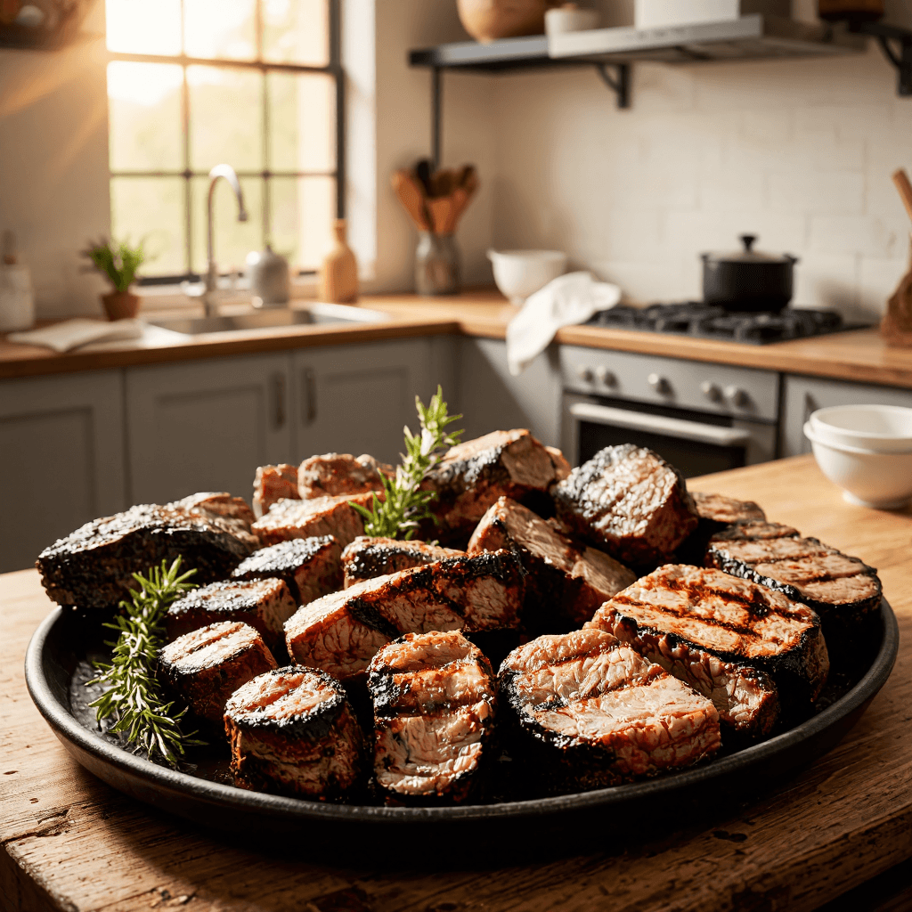 product photography of a platter of grilled meat