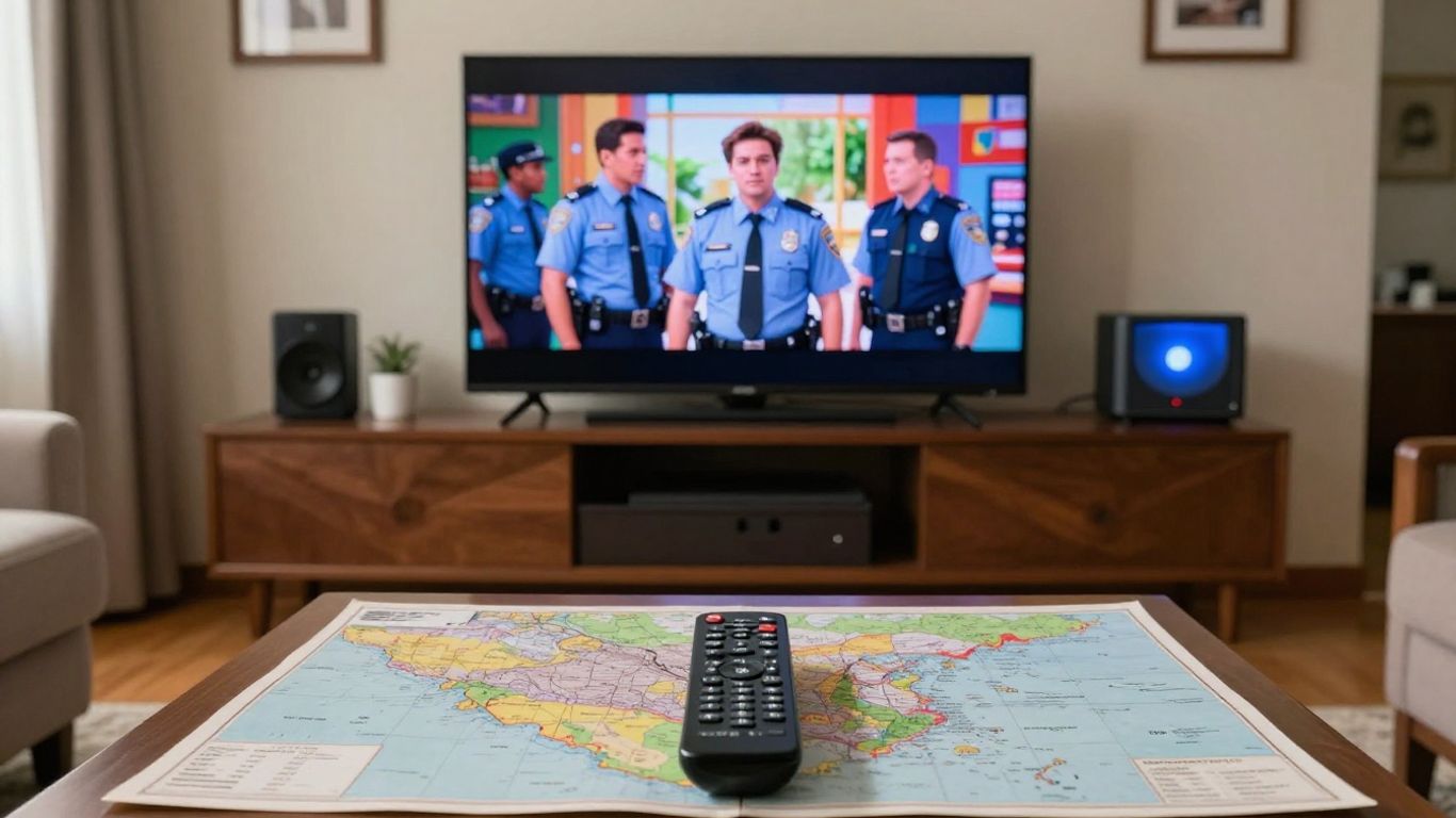 Television streaming Brooklyn Nine-Nine in a living room