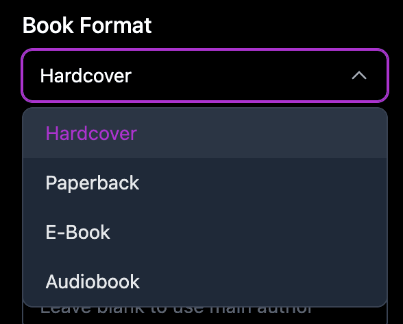 Book format dropdown