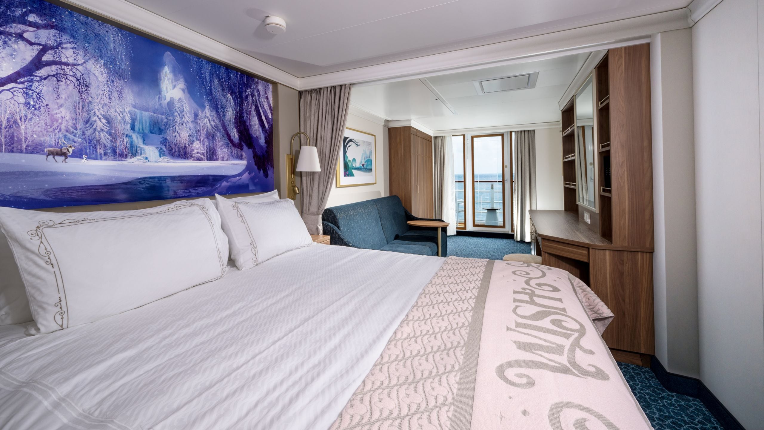 A family verandah stateroom aboard Disney Wish