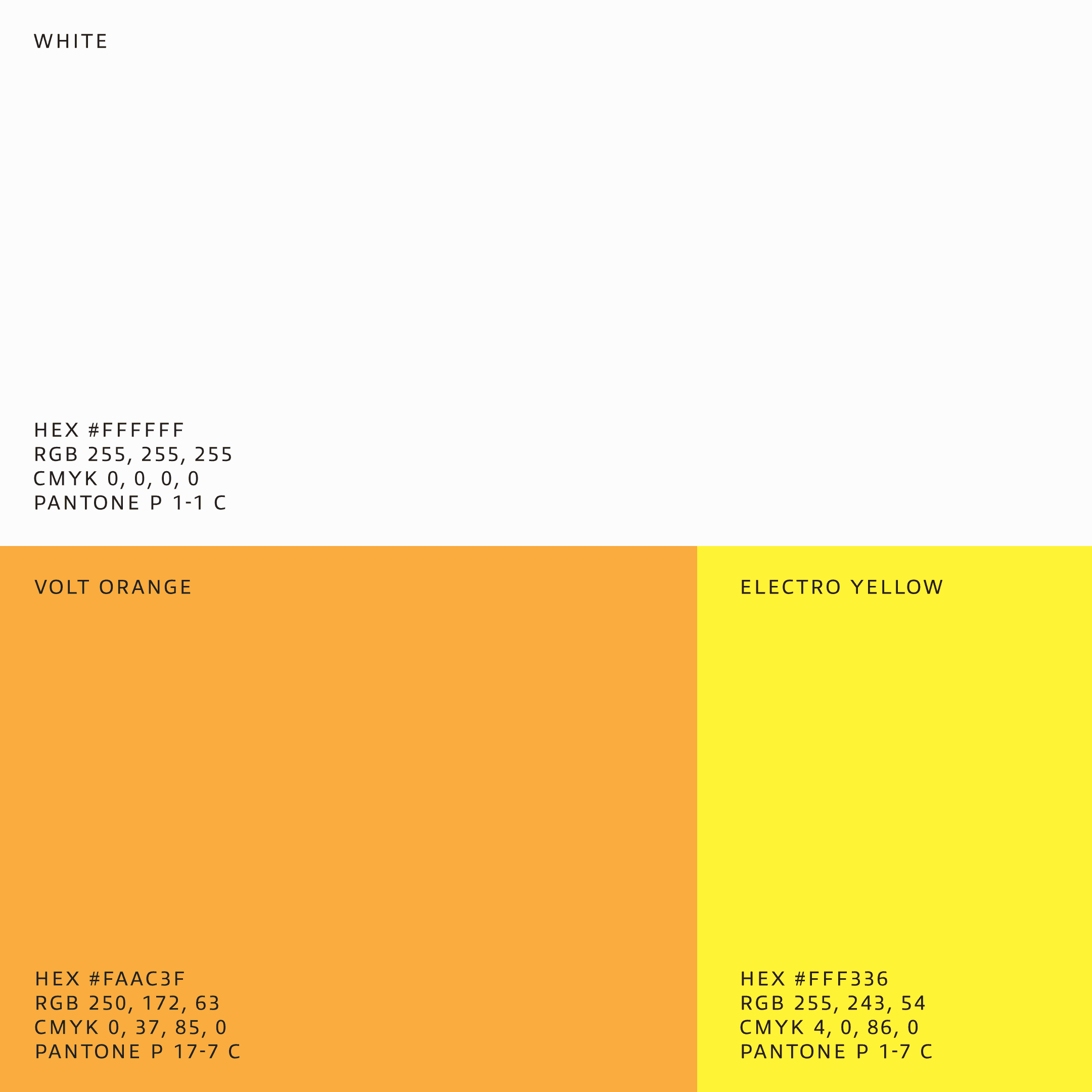 The white, orange, and yellow colors of the Electriq Power color palette