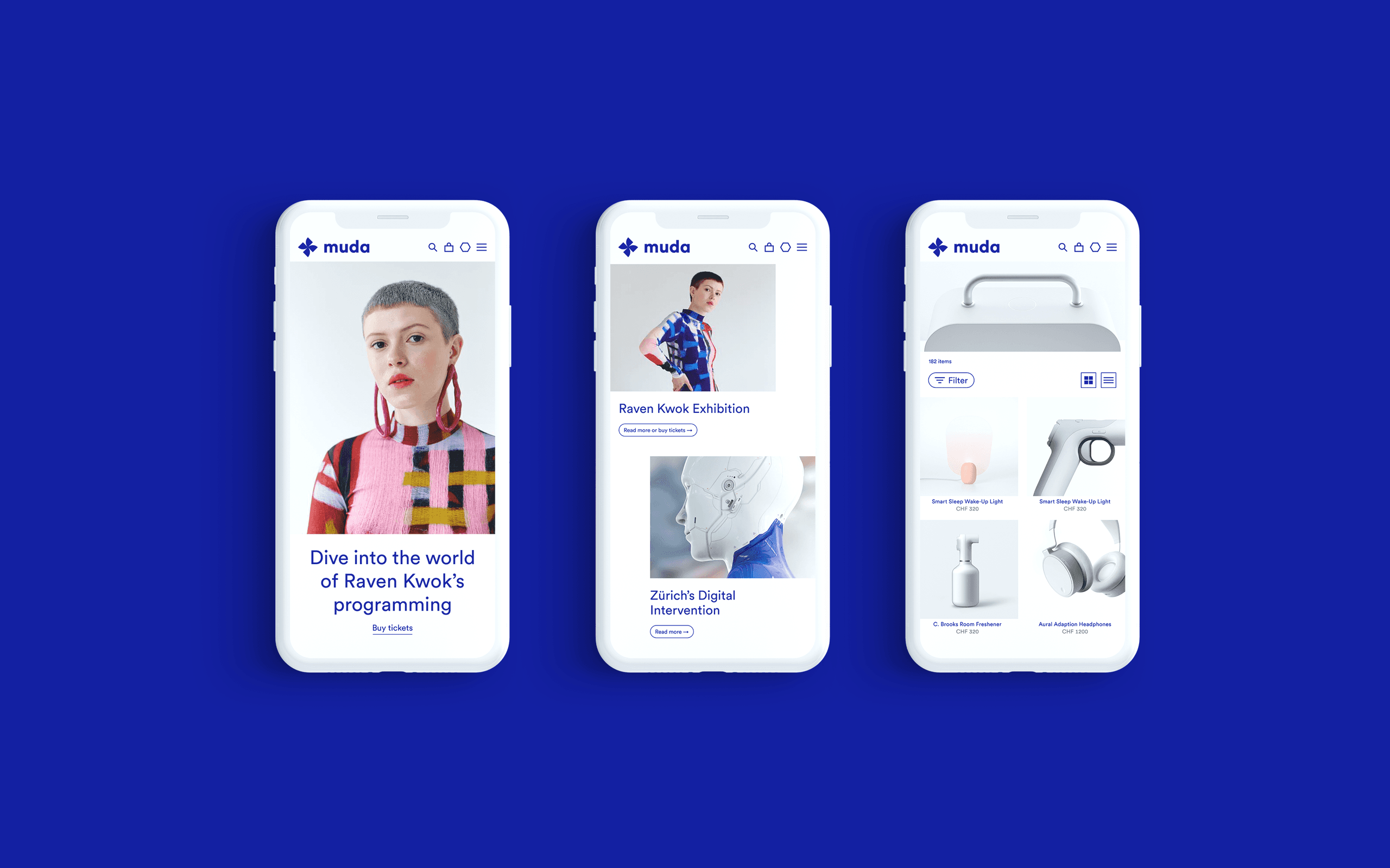 muda digital art museum website on mobile