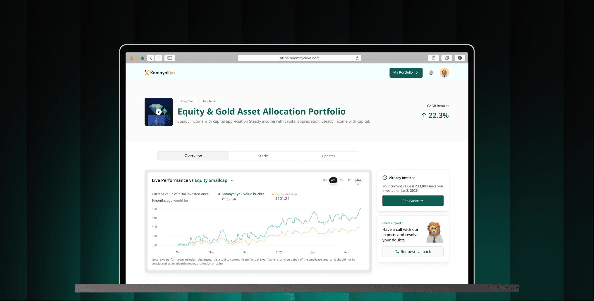 Web app UI designed for Fintech Stock Basket