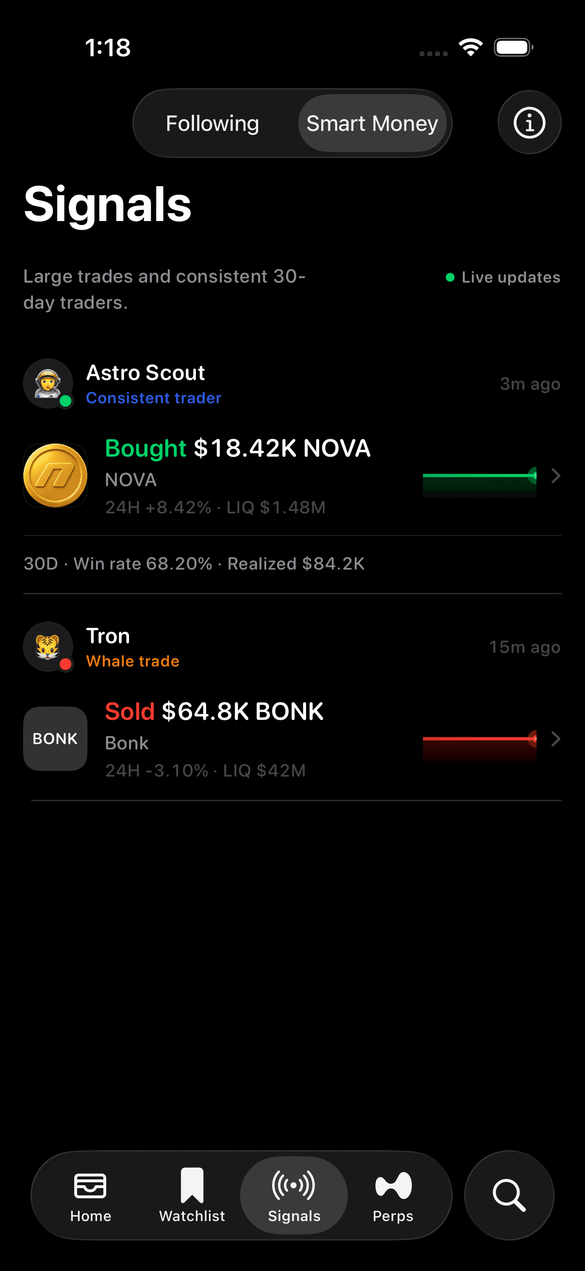 Nova signals — illustrative product screen
