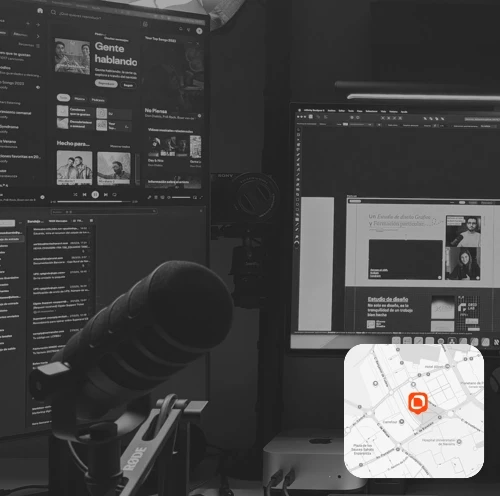 Fotografía de la oficina de Cocolab junto a su ubicación en un mapa