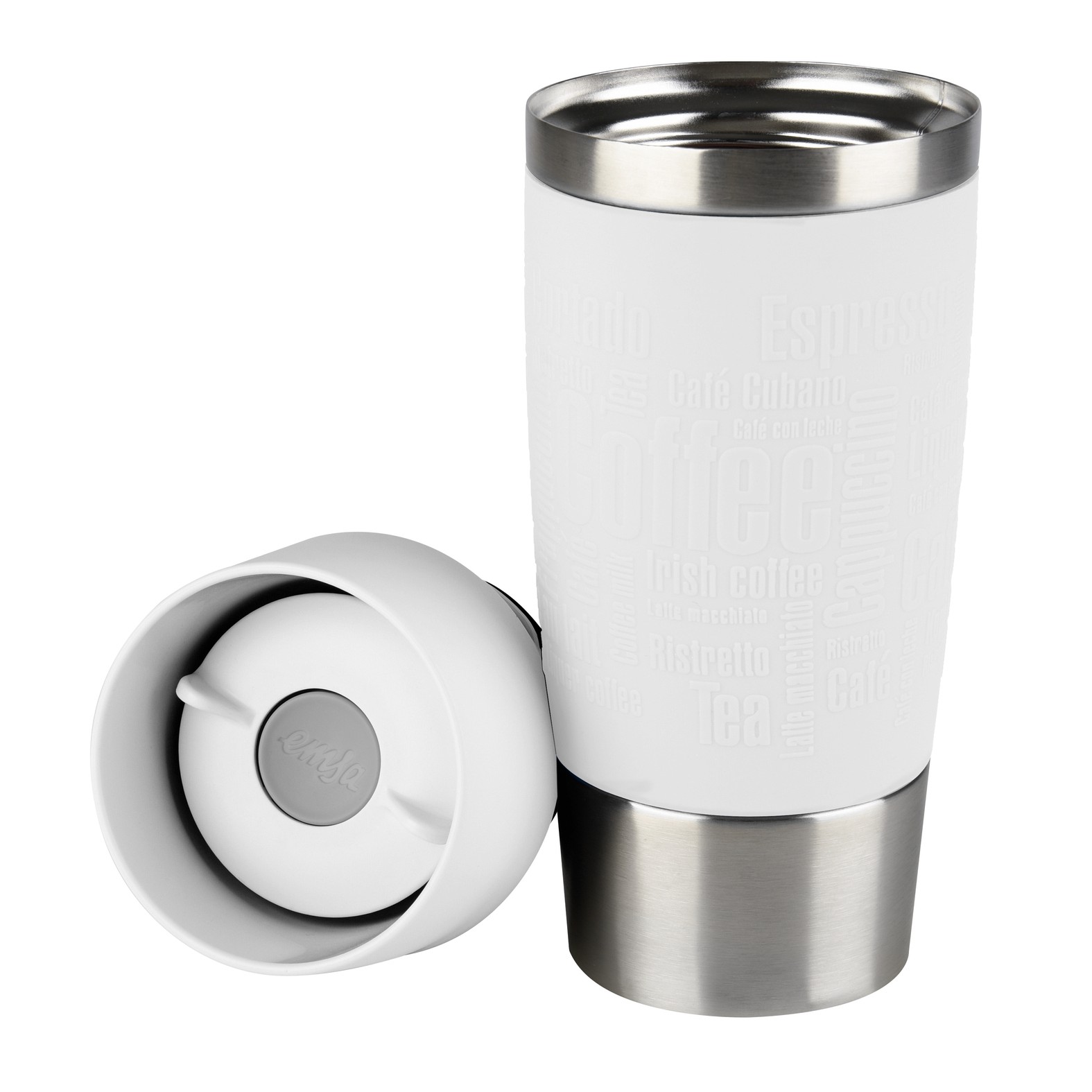 Weißer Emsa Travel Mug geöffnet