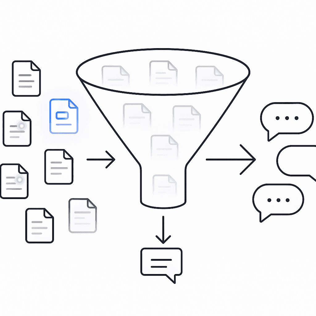 Diagram showing AI using many web sources with several left uncited, illustrating the citation gap problem