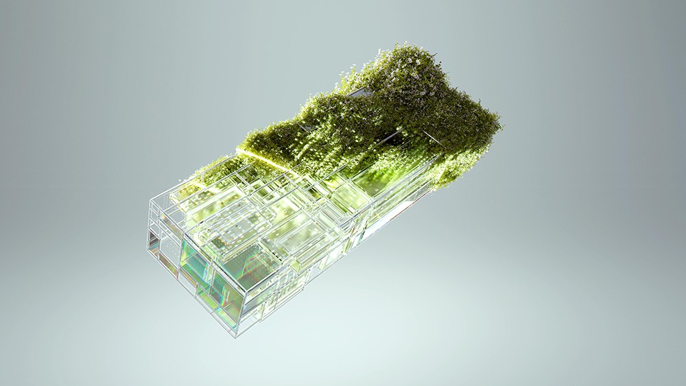 AI image of glass with moss covering