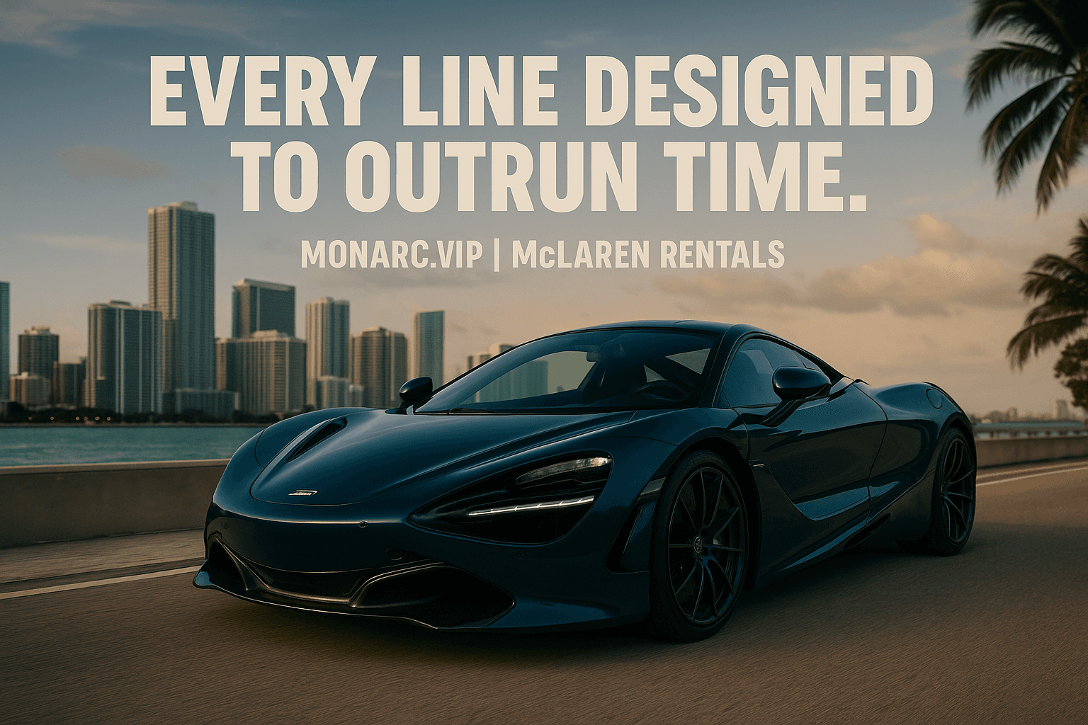 McLaren 720S parked in Miami with doors up – available for rent at Monarc VIP