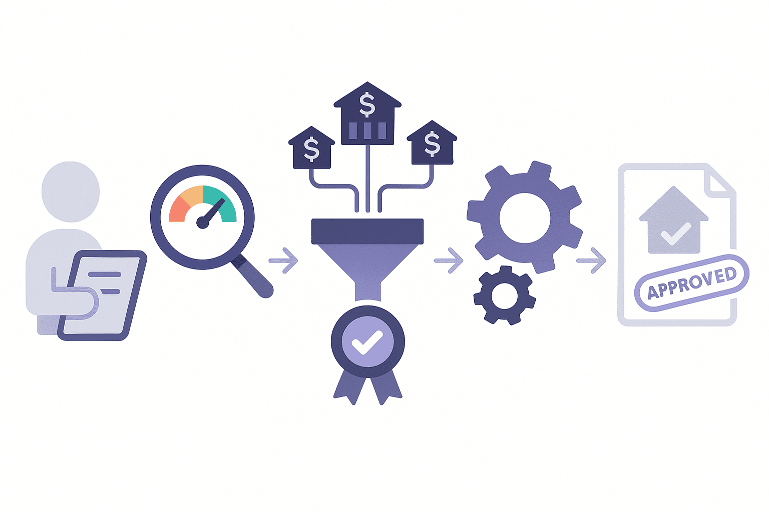 Five-step visual flow of Chestnut’s AI process from info entry to instant pre-approval letter