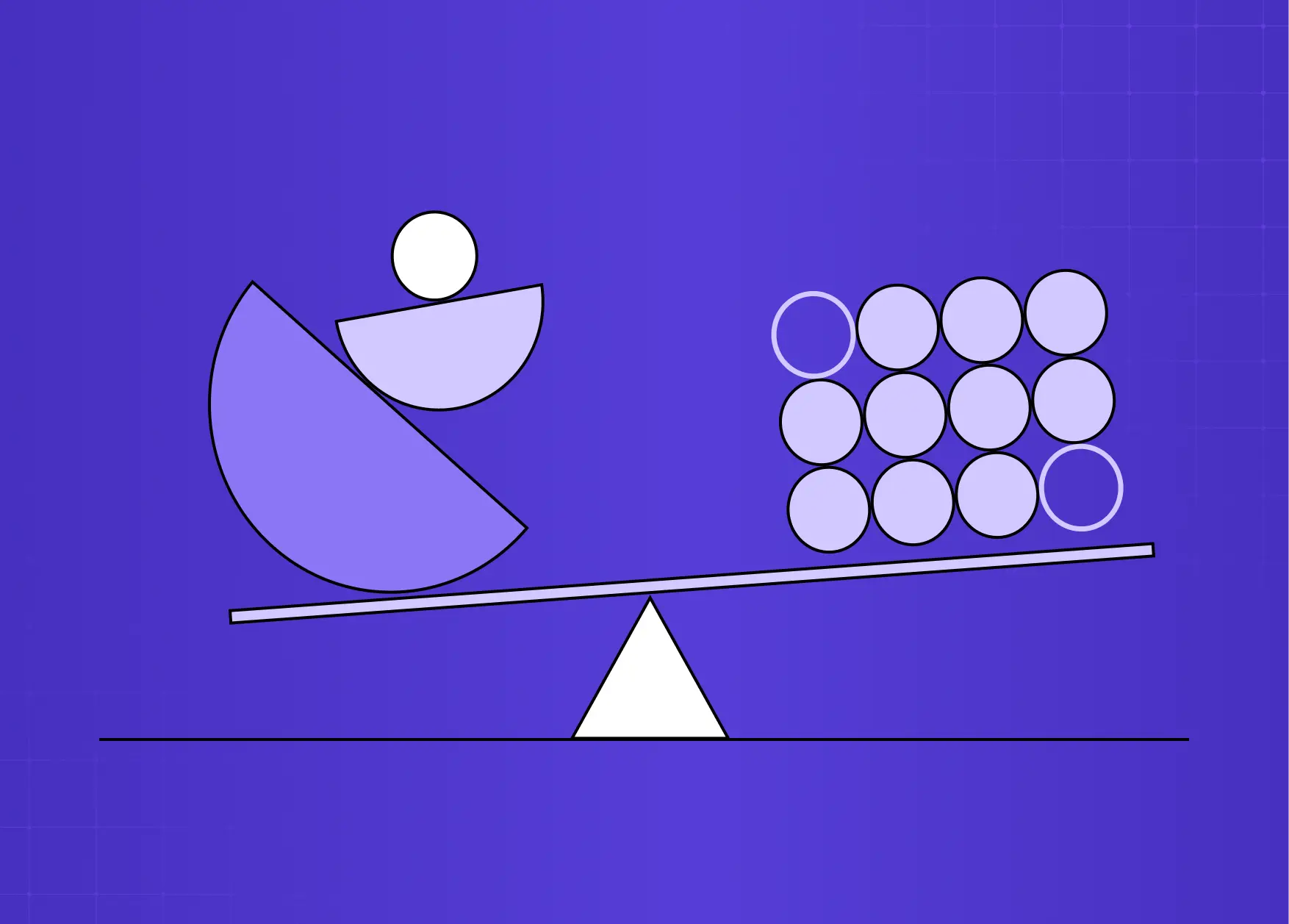 Illustration showing visual balance using shapes and weighted elements on a seesaw, demonstrating how different forms can create equilibrium in a composition.