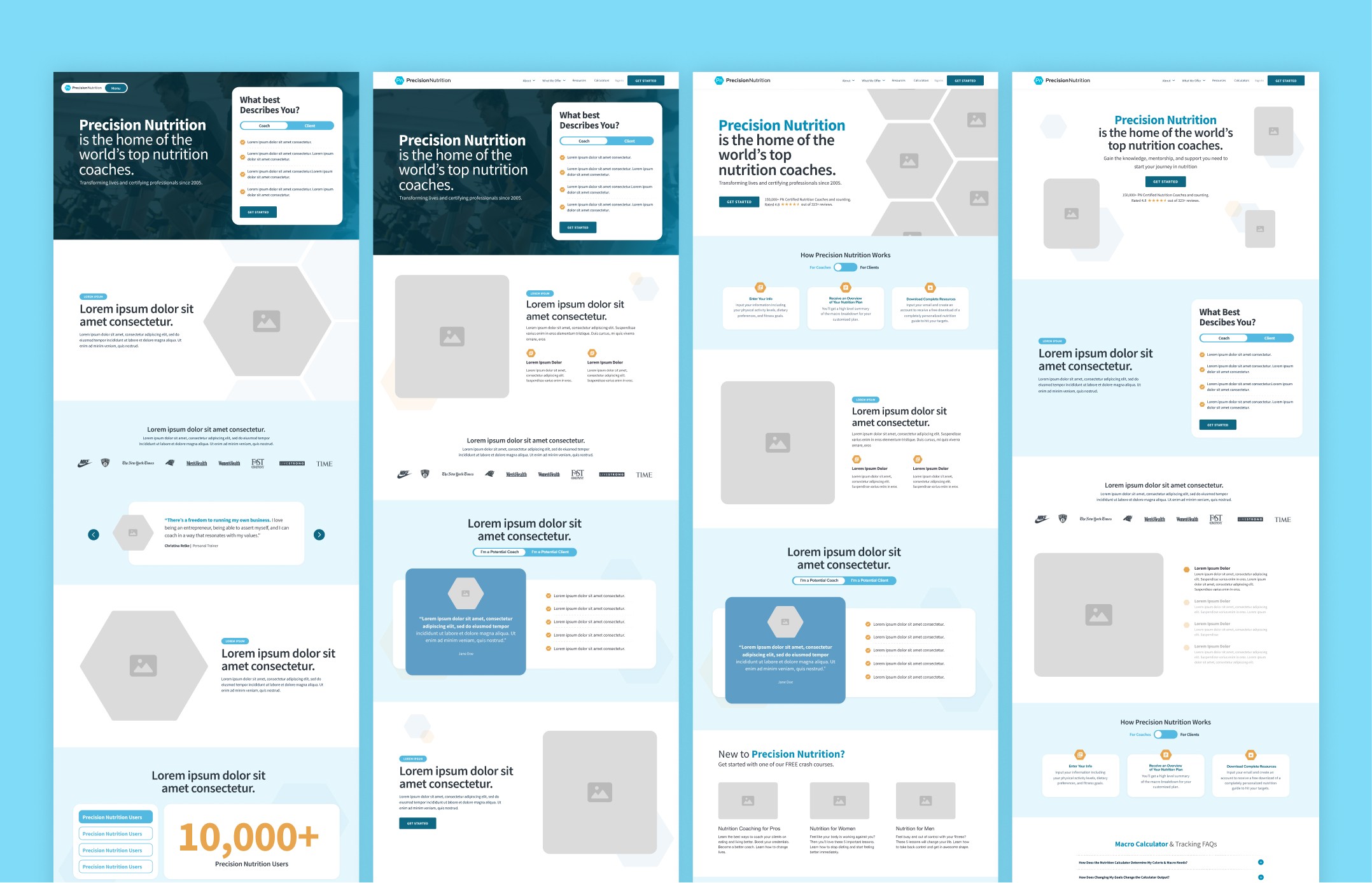 Precision Nutrition website design wireframes