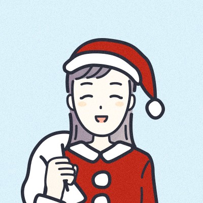サンタの服を着た女性のイラスト。