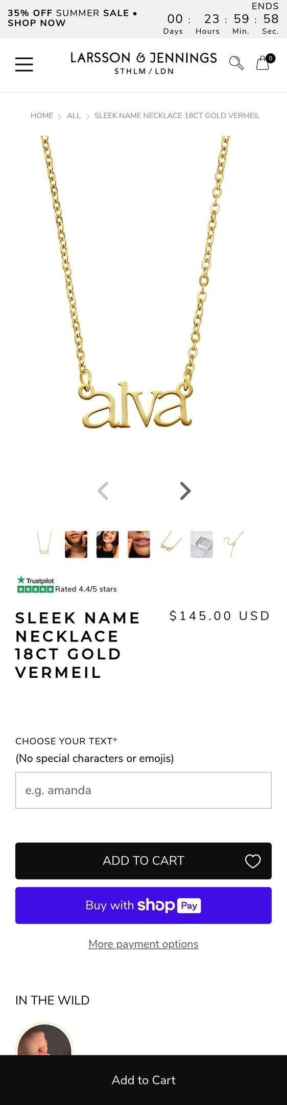 Jewelry product options include: necklace, chain for Sleek Name Necklace 18ct Gold Vermeil from Larsson & Jennings | Official Store.