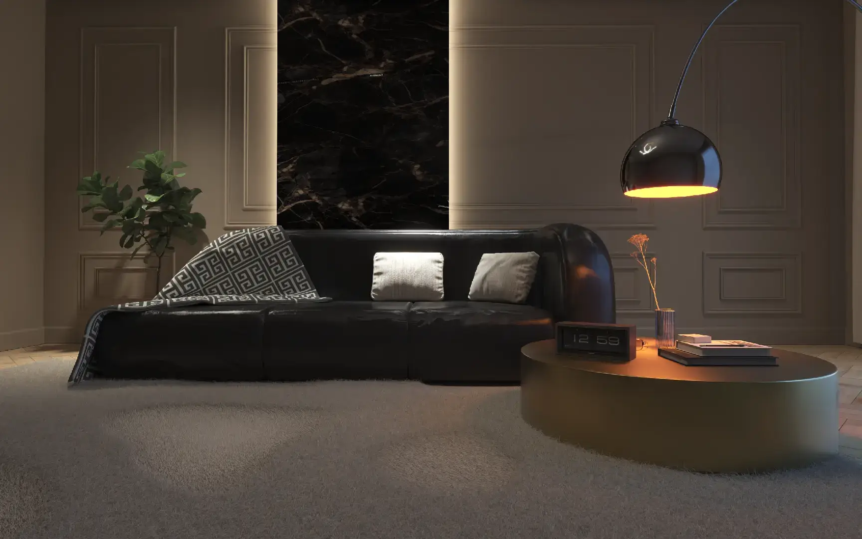 3D interior design rendering of modern living space