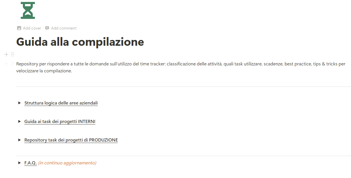 Documentazione sulla compilazione pratica di time tracker, progetti e task