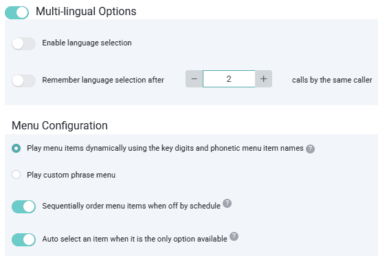 Shows multi-lingual call flow options in QIVIR.