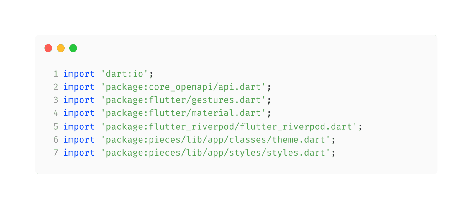 A list of package import statements in Flutter and Dart.