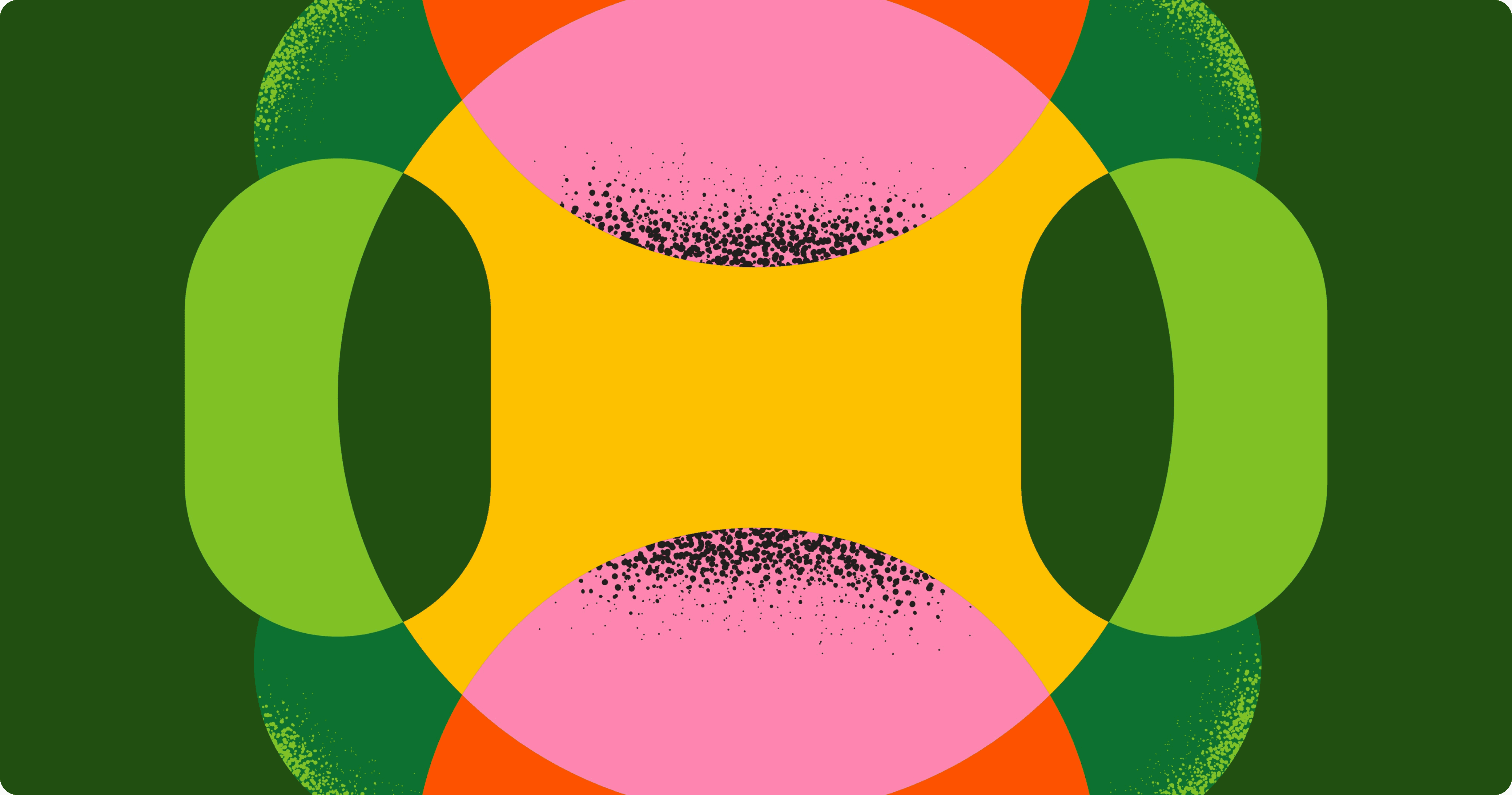 Abstract overlapping colorful circles on green