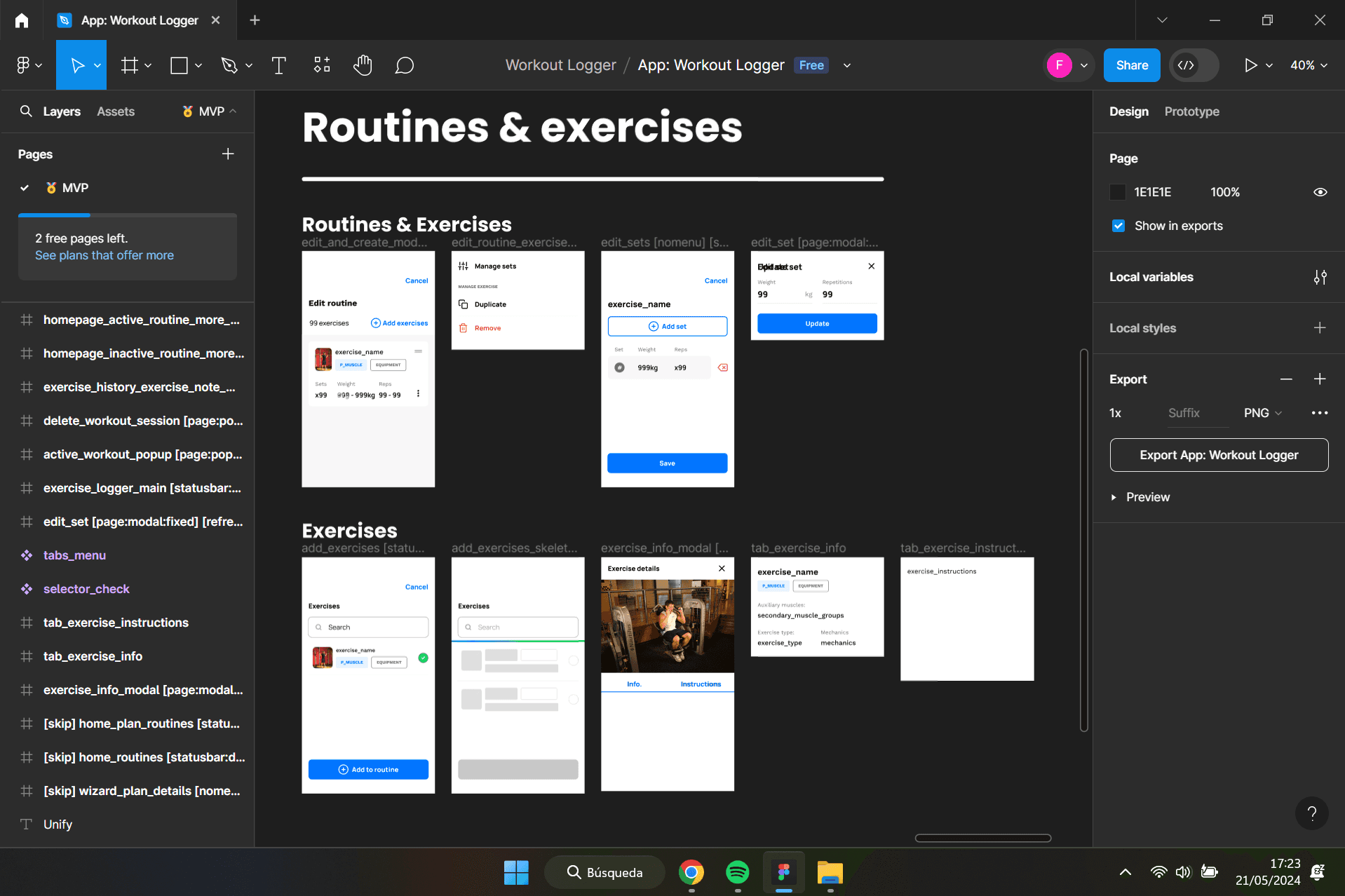 Figma screen with app design.