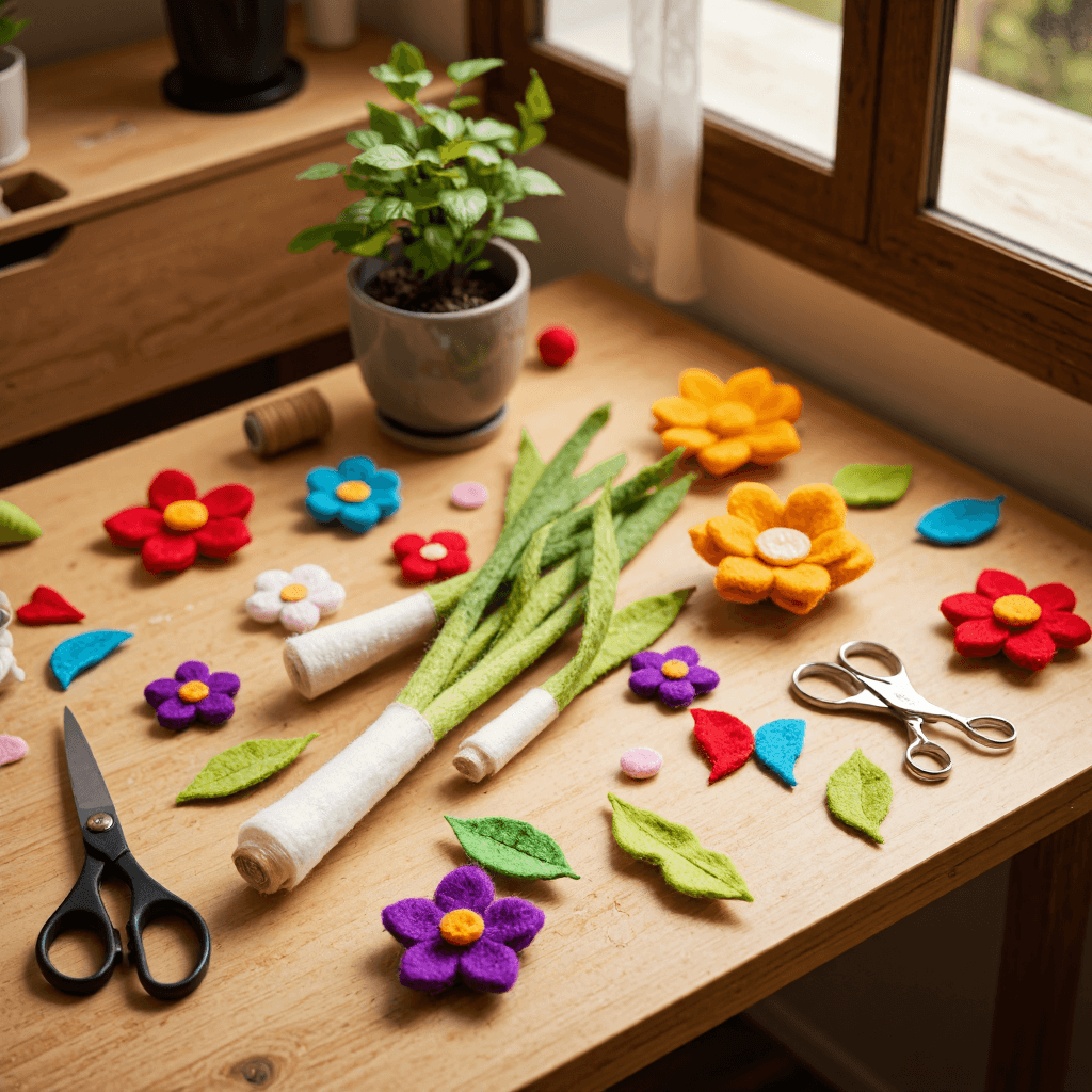 product photography of a set of felt scallions