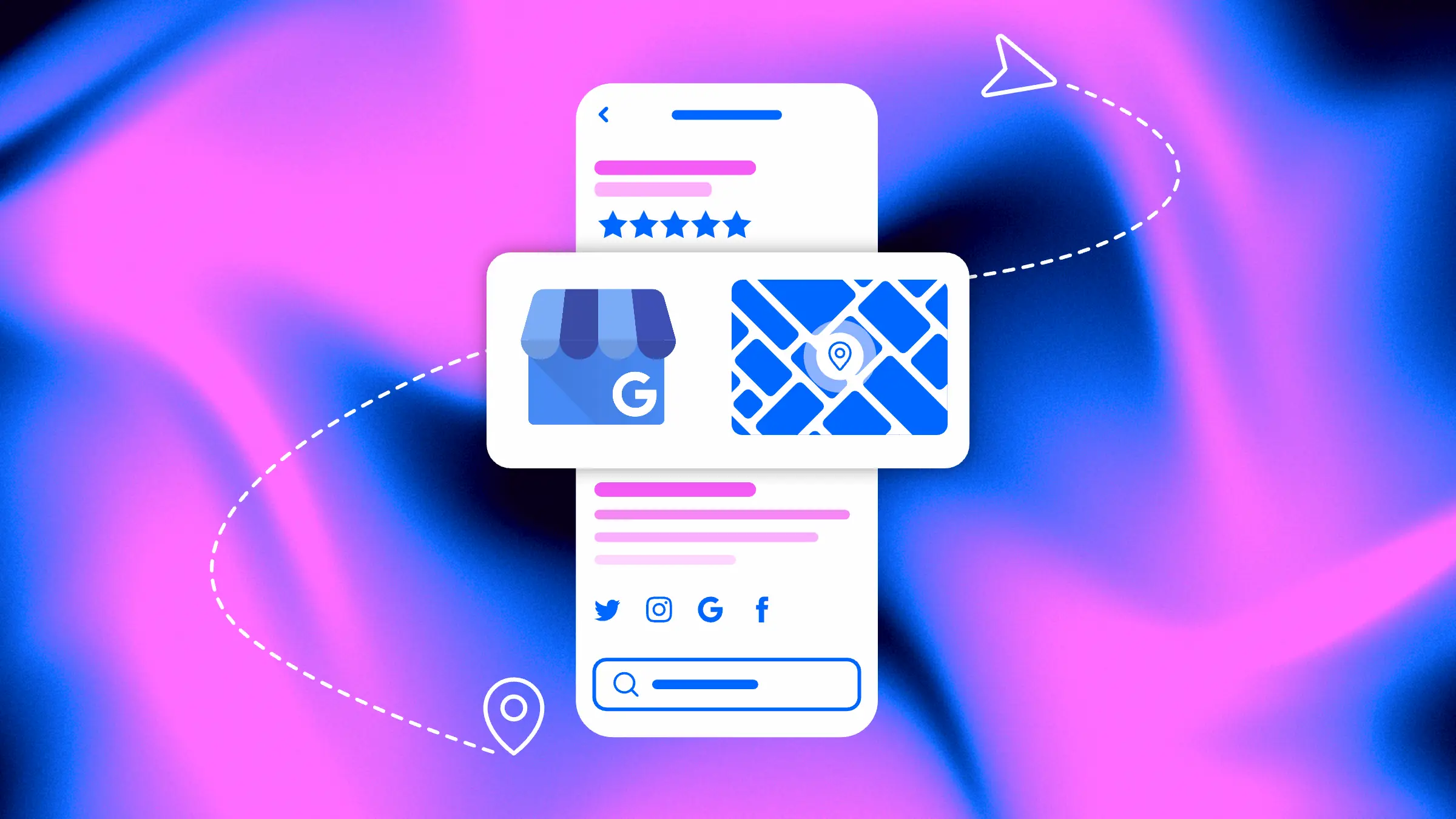 Image illustrating Google Business Profile appearing in a mobile Google Maps layout, increasing business visibility.