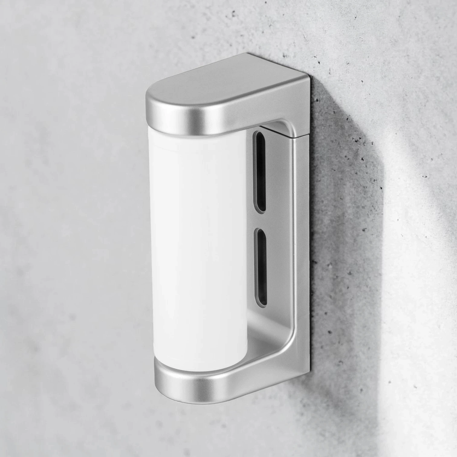Eco-friendly tamper-proof soap dispenser bracket for hotel refillable systems, high-quality stainless steel, compatible with 300ml-500ml bottles.