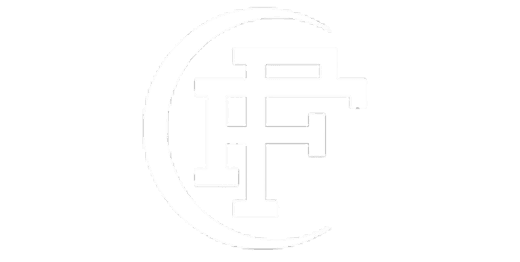 a white logo with two 'f's inside of a half-circle