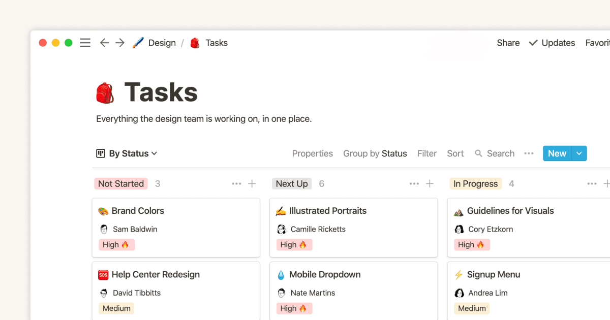 Notion task management dashboard