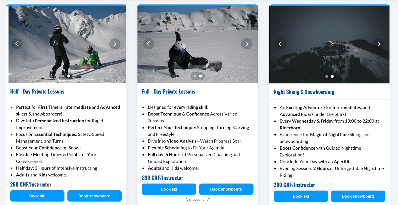 The Snow Experience online booking page