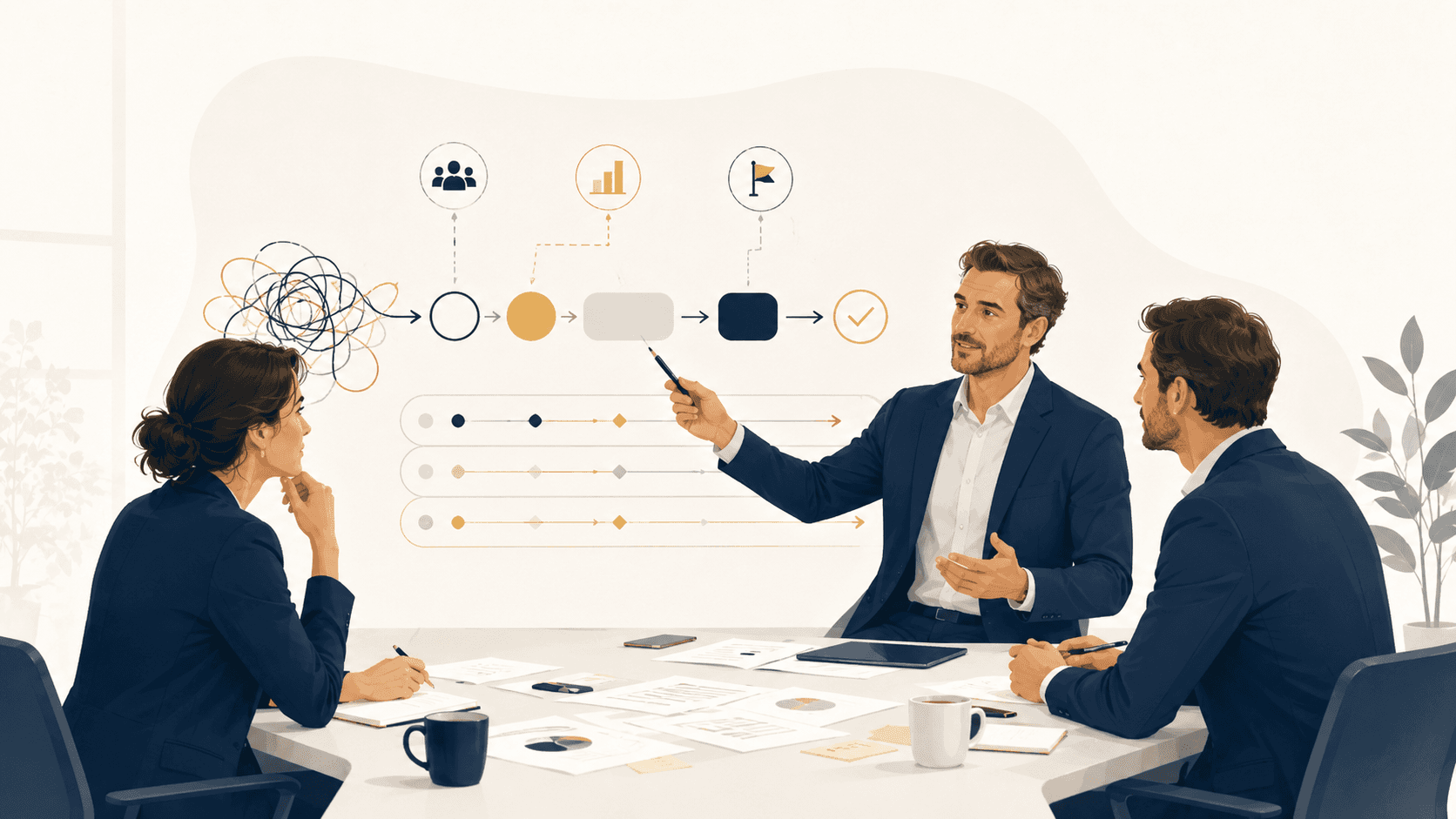 Réunion de travail destinée à clarifier les responsabilités et arbitrer les priorités d’une équipe.