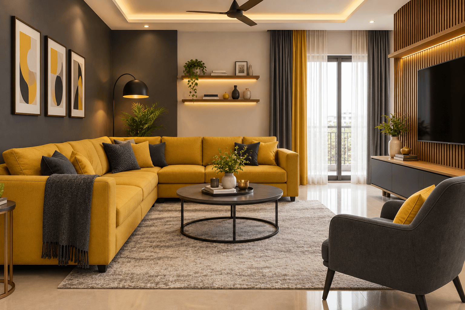 Mustard Yellow and Charcoal Grey
