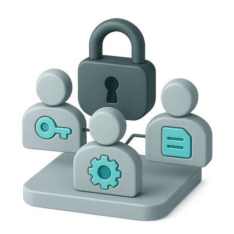 Three user avatars with lock and gear