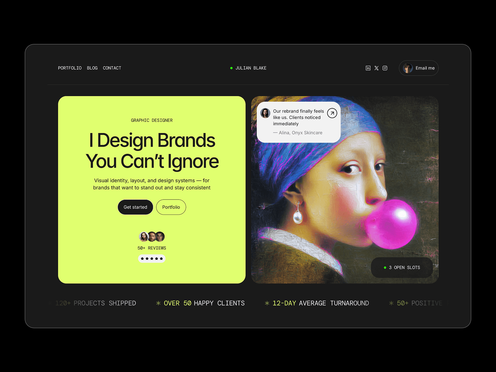 Julian — Creator Portfolio Website Framer Template