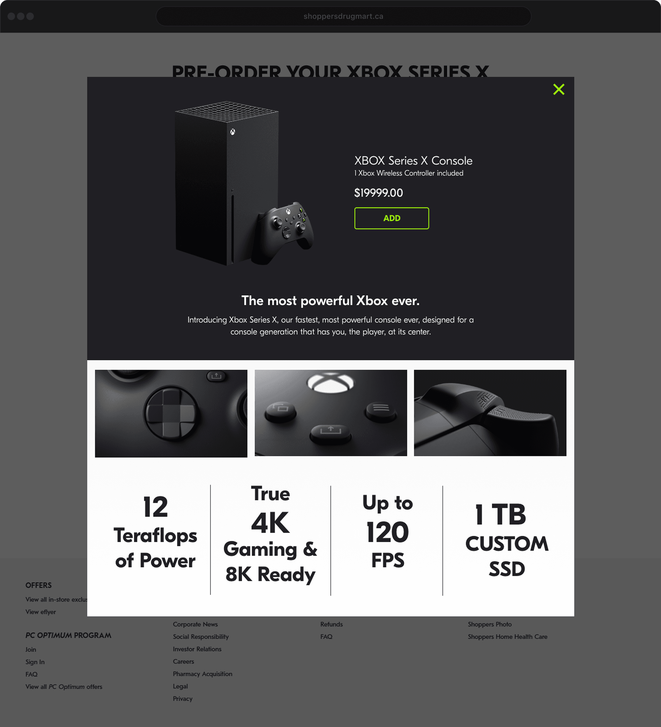 Screenshot of XBOX Pre Order Homepage