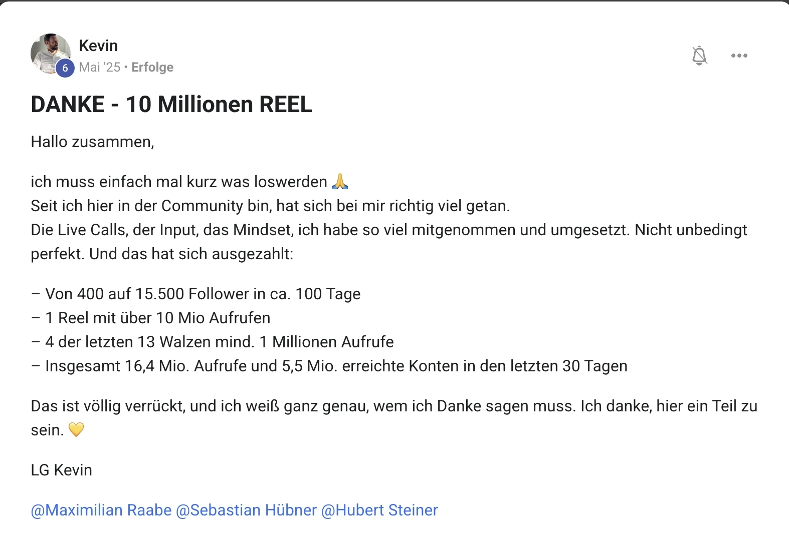 Mitglied der KI Creator Akademie: Kevin wächst auf 15.500 Follower mit einem Reel über 10 Mio. Aufrufe