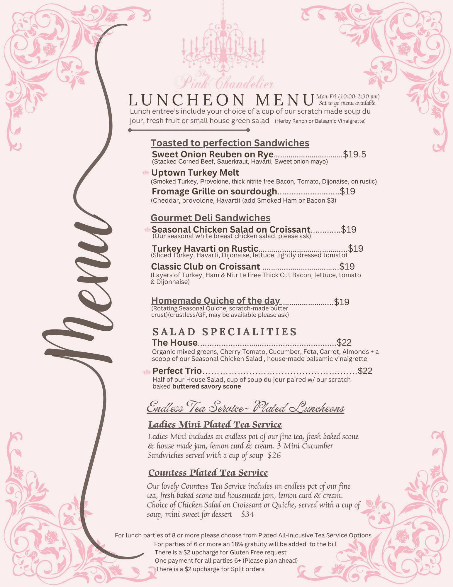 The Pink Chandelier 6-course Christmas Tea Menu