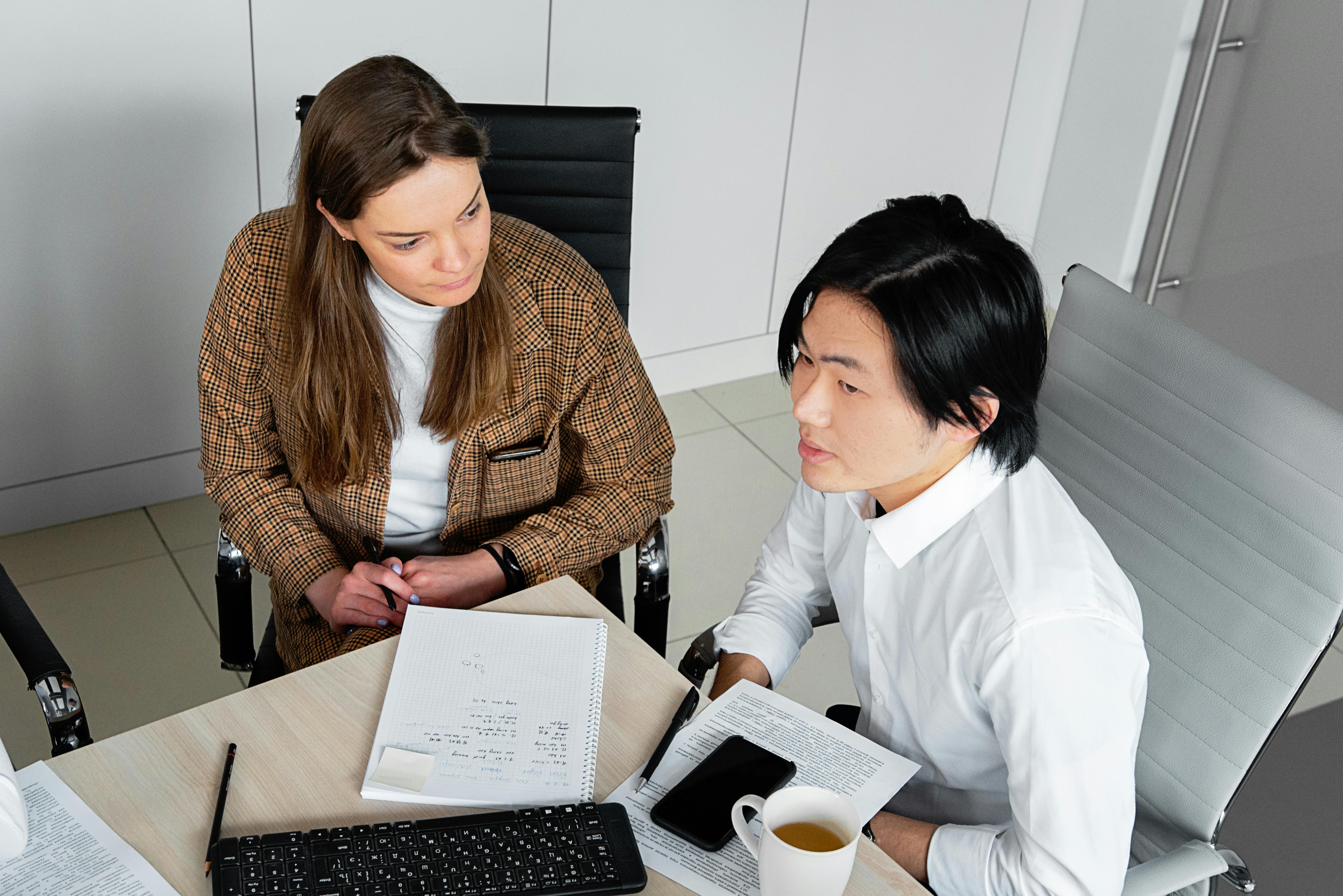 Man and woman talking about building connections and community