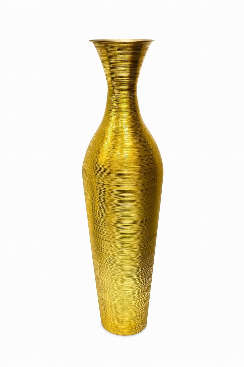 Handcrafted ribbed metallic finish metal floor vase for home décor