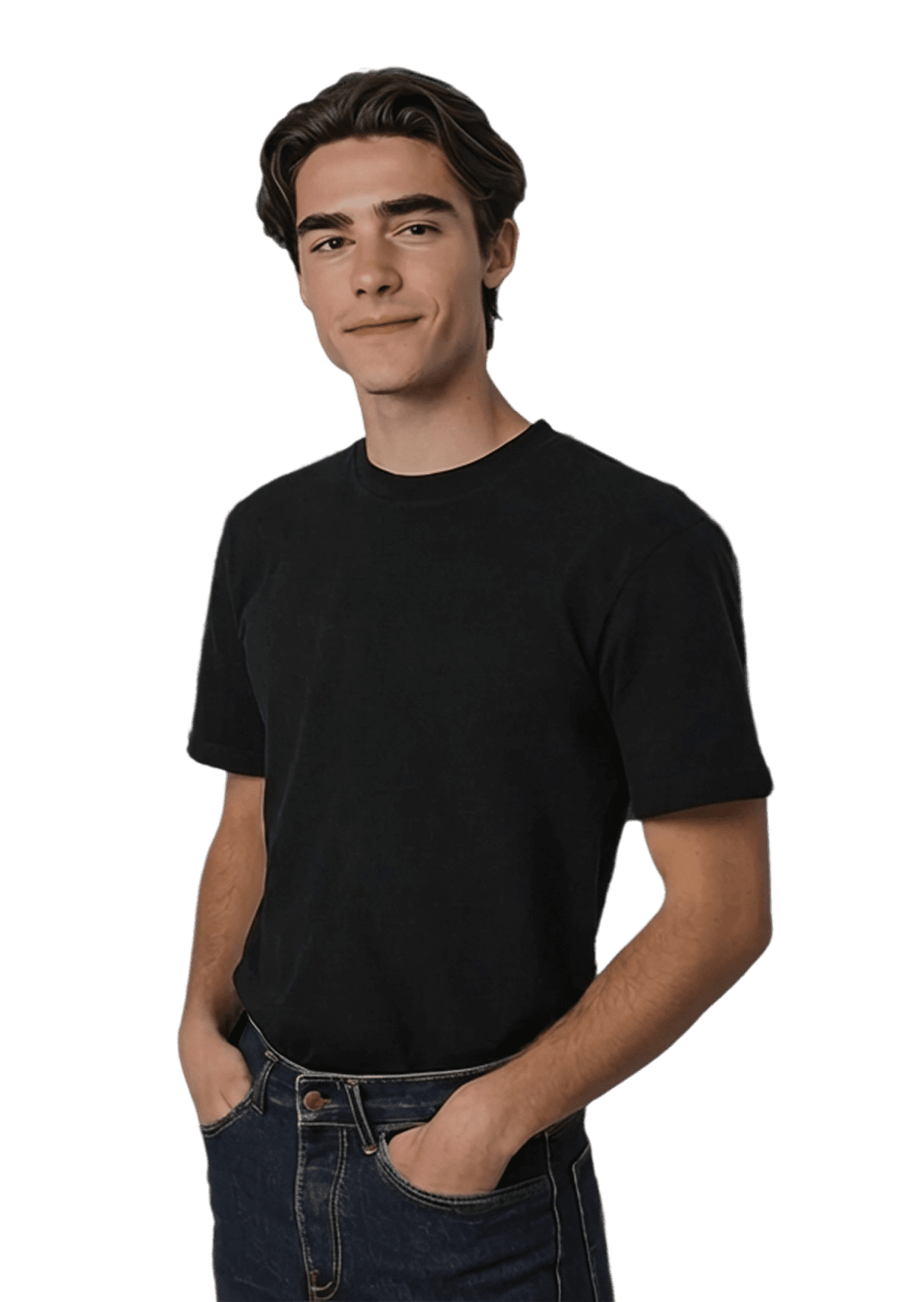 Male model wearing Signature Hoodie with hands in pockets