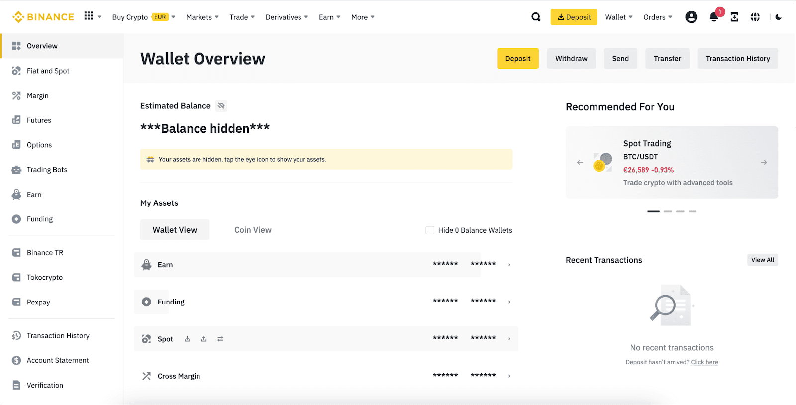 binance exchange wallet interface