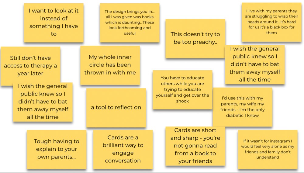 Quotes collected during a design sprint from recently diagnosed adults