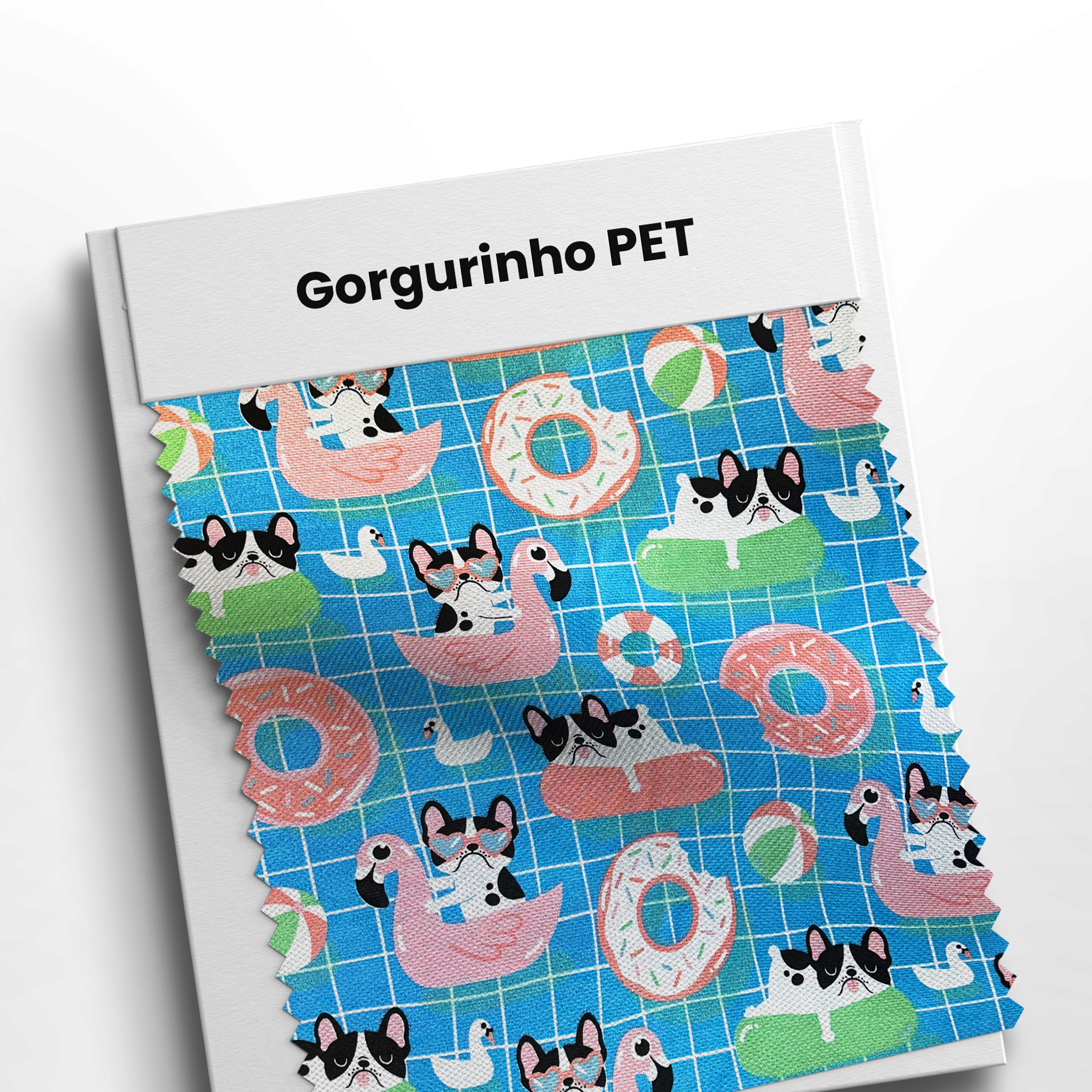mostruário com Gorgurinho PET estampado flamingos