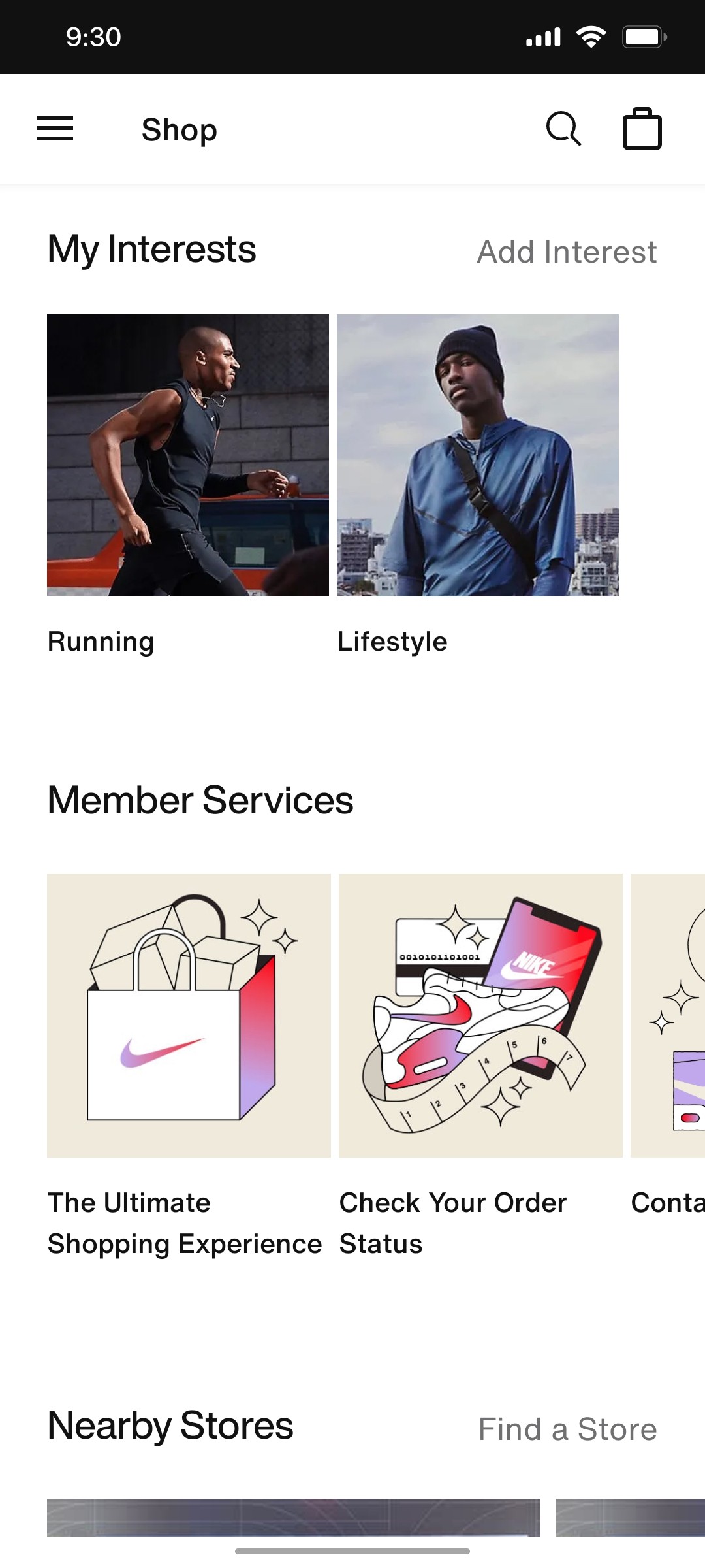 Nike App My  Interest Screen