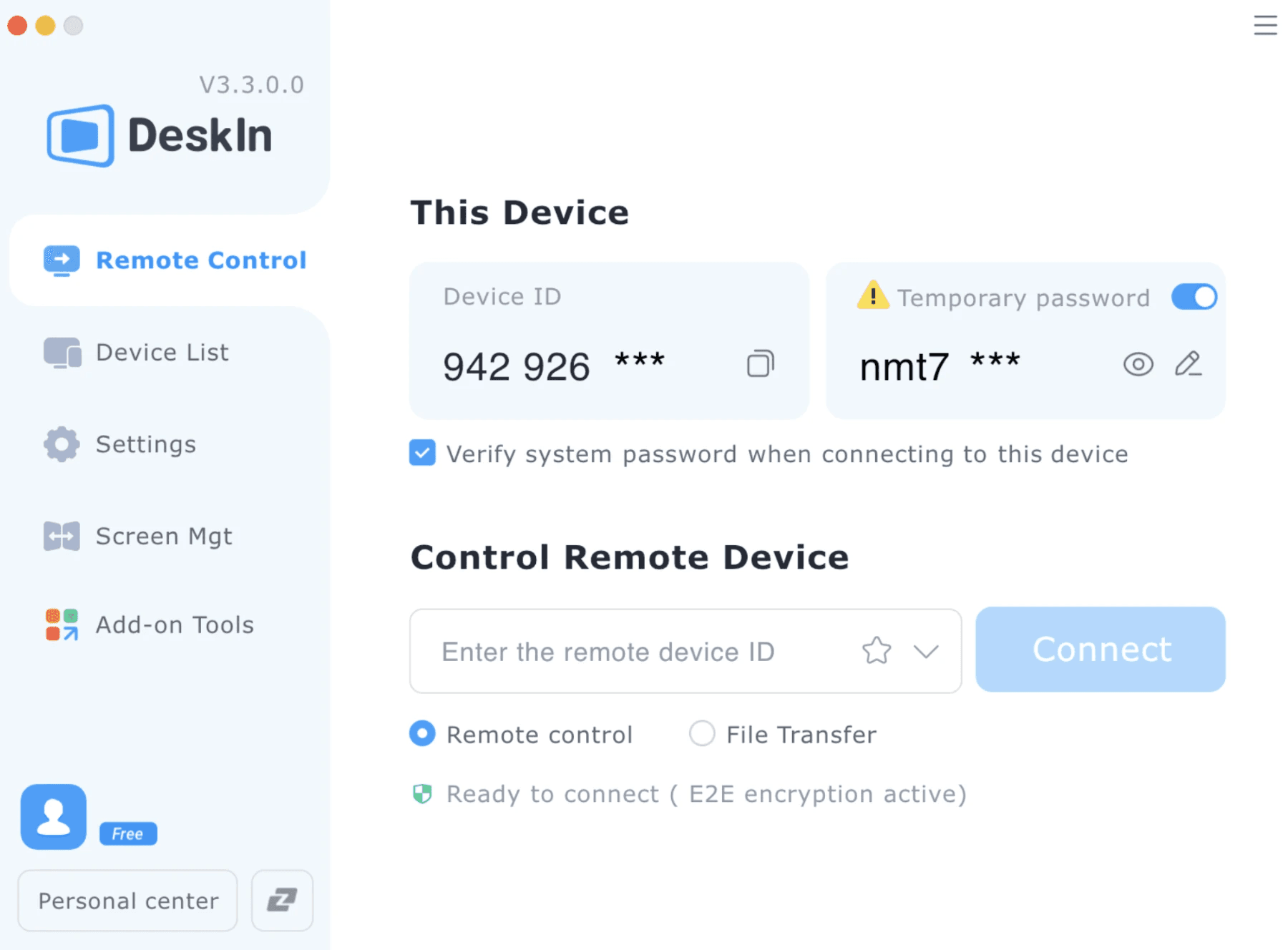 Modify DeskIn Temporary Password