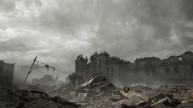 Screenshot Resident Evil Requiem PC – paysage urbain détruit sous un ciel nuageux, bâtiments en ruine et ambiance post-apocalyptique sur KeyVerse Gaming