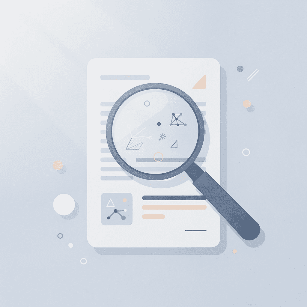 Magnifying glass examining scattered documents